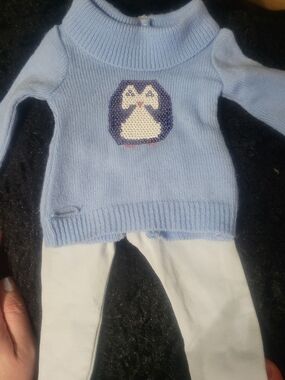 Truly Me Light Blue Sweater & White Leggings Doll Outfit with Penguin